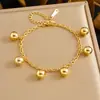Cadena de Pulsera Versátil de Acero Inoxidable Chapado en Oro con Colgante de Perla Redonda, Estilo Simple Resistente para Unisex, Moda Transfronteriza