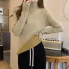 Suéter de punto de cuello medio para mujer, camiseta base de algodón ajustada, suéter para mujer, nuevo top interior de otoño e invierno, elegante de manga larga