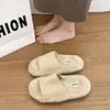 Zapatillas de moda de punta abierta para mujer, sencillas y casuales para usar al aire libre, zapatillas de casa para otoño e invierno, zapatillas planas de algodón esponjosas, modelo nuevo 2026