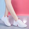 Novo estilo de sapatos de malha femininos, moda casual, tênis de verão, confortável, sola grossa, respirável, sapatos de pano, sapatos de dança quadrada para mães