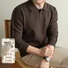 Suéter de lã com mistura antibacteriana de 10A, espessado 450g, com gola polo para homens, novo suéter de tricô jacquard de lã para outono e inverno de 2026