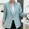 Jaqueta de Terno Curta Fina Primavera Outono Verão Feminina Temperamento Botão Único Terno Estilo Coreano Moda Slim Casual