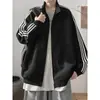 Moletom Esportivo Estilo Americano com Três Barras e Zíper Duplo, Marca da Moda, para Homens e Mulheres, Pessoas de Meia-Idade e Jovens, Jaqueta Cardigan Top para Outono e Primavera