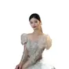 Headdress nupcial coreano de múltiples capas de hilo esponjoso velo largo de princesa para vestido de novia accesorios para fotografía en exteriores