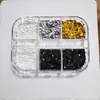 Caixa de Decorações para Nail Art Transfronteiriça, Laço na Cor Café, Pérolas de Fundo Plano Cor Champagne, Pérolas Esféricas, Rebites Metálicos Estilo Oceano