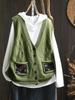 Cárdigan Chaleco de Punto de Algodón con Cuello en V y Bolsillo Acolchado Vintage para Mujer, Holgado, Casual de Primavera y Otoño, sin Mangas, Apilado en la Cintura