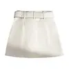Saia de Trabalho Sexy Branca em Couro PU Americano para Mulheres, Outono e Inverno, Cintura Alta, Justa, Saia Curta Evasê