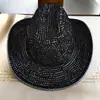 Sombrero de Cuero Occidental Transfronterizo con Pedrería, Accesorio de Escenario de Moda, Sombrero Jazz Brillante de Ala Curva, Sombrero de Vaquero al por Mayor