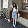 Jeans Cortos Naranja Infantil # Retro Americano de Cintura Alta y Pierna Recta para Mujer, Corte Holgado, Adelgazantes, Favorecedores, Modernos, Versátiles, Largo hasta la Rodilla.