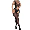 Nueva Lencería Transparente de Comercio Exterior con Abertura en la Entrepierna sin Tirantes, Uniforme Sexy Europeo y Americano para Mujer, Body de Malla Ajustado con Calados