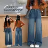 Calças de Primavera e Outono para Meninas 2026 Novas Jeans Bordadas da Moda para Crianças, Calças Casuais de Perna Larga para Meninas Mais Velhas