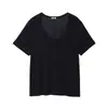 Camiseta Bie sin costuras, top de lino para mujer de manga corta, cuello en U holgado, top básico casual versátil para el verano
