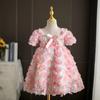 Vestido de Passarela Infantil, Vestido de Princesa Elegante para Menina, Vestido de Aniversário A-Line Estiloso com Flor Rosa Colorida, Vestido de Noite para um Ano de Idade