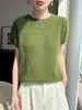 Suéter de lana para mujer listo para usar de primera línea, estilo nuevo, borde enrollado, cuello semi-alto, manga corta cepillada, mujer, seda de morera, lana fina, media manga, mujer
