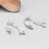 Brincos de Tarraxa Pequena Flor Peixe Ruyi em Prata Esterlina S925 Moda Retrô Flor Simples Folha de Ginkgo Brinco de Orelha
