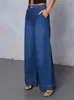 Jeans de cintura alta elástico XiyinTM transfronteiriço europeu e americano, jeans casuais de perna larga, soltos e versáteis para o dia a dia