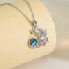 Lujoso collar de unicornio con estrella y luna, con diseño de piedra de cielo estrellado incrustada de diamantes, una pieza de nicho y de alta gama que es versátil y soñadora, perfecta como accesorio de cadena para la clavícula