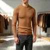 Suéter de Punto Cableado de Cuello Redondo de Color Sólido Elástico Ajustado Europeo y Americano para Hombre Otoño Invierno Ropa de Punto Base Ajustada Ropa de Hombre