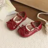 Zapatos de Cuero para Niñas 2026 Primavera y Otoño Nuevo Estilo Coreano Versátiles Zapatos de Princesa con Lazo para Niñas con Suelas Suaves y Ribete de Encaje
