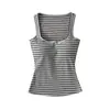 Camisole Listrada em Contraste com Decote Quadrado Feminino Verão Alça Estreita Emagrecedor Camada Interna Top Sexy Hot Girl