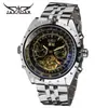 Relógio mecânico automático Jaragar com mostrador grande e pulseira de aço casual masculino, moda externa