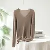 Suéter de Cachemir 100% Puro con Cuello en V para Mujer, Nuevo Estilo Otoño e Invierno, Color Sólido, Versátil Suéter de Punto de Cachemir de Manga Larga