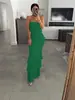 Moda Europeia e Americana Transfronteiriça 2026 Elegante Sexy Temperamento Roupas Femininas Cor Sólida Sem Mangas Faixa Ruched Pregueado Franzido Longo Saia Feminina