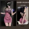 Muitos Estilo Maduro Sexy Renda Costurada Malha Camisola Puro Desejo Cintura Marcada Roxo Cetim Recorte Vestido Bodycon 9597