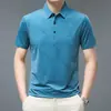 Camiseta de Manga Curta de Seda Gelada de Verão Gola Lapela Fina Polo Solta para Homens Jovens e de Meia-Idade Fábrica do Pai Atacado