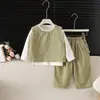 Novo Estilo Casual Primavera e Outono Cor Sólida Caimento Regular Colete de Trabalho de Outono Conjunto de Três Peças Manga Longa Meninas
