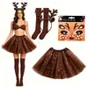 Set de Disfraz de Reno Navideño Diadema con Astas Falda de Tul con Lentejuelas Calcetines Largos Pegatinas de Maquillaje de Pequeño Reno Disfraces para Fiestas de Role-Playing