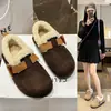 Zapatos de exterior de suela blanda acolchados de algodón con forro de pelusa, modernos, cuello de felpa, zapatos peludos para mujer, otoño/invierno, zapatos de conducción para perezosos, sin cordones