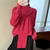Suéter de tricô de alta qualidade com gola cachecol 100% lã pura para mulheres, outono e inverno, caimento solto, afina a silhueta, elegante, quente e estiloso.