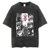 Camiseta Gráfica de Anime para Hombres Mujeres Algodón Lavado Negro Vintage