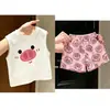 Conjunto Infantil Snot Pig Camiseta Gola Redonda + Calça Bermuda Cartoon Fofo Colete Shorts Solto Versátil Roupa Infantil