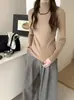 Camiseta base de punto sin costuras de una sola pieza, nuevo suéter pullover elegante de ajuste ceñido con cuello semi-alto para otoño e invierno para mujer