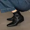 Botines cortos de cuero genuino talla 34 a 42, nuevo estilo otoño e invierno, punta cuadrada, tacón grueso, negro, botas de moda adelgazantes, comercio exterior transfronterizo, zapatos para mujer talla grande