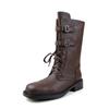 Hebilla de Cinturón de Cuero Moderna y Sofisticada Botas Martin 2025, Botas de Media Caña con Cordones de Cuero Genuino, Tacón Grueso Medio, Punta Redonda para Mujer