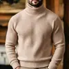 2026 Outono/Inverno Transfronteiriço Novo Suéter Masculino Simples de Cor Sólida Tricô Moda Jovem Casual Gola Alta Camisa Básica