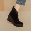 Botines Cortos Cómodos de Suela Gruesa a la Moda Estilo Coreano 2025 Otoño e Invierno Nuevos con Punta Redonda, Cuña Empalmada, Botas de Moda Versátiles