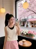 Camisola de Punto Falso de Dos Piezas con Bloques de Color Estilo Francés para Mujer, Nuevo Modelo de Verano para Figuras Pequeñas, Top Básico Versátil sin Mangas, Moderno