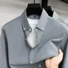 Camisa Masculina de Outono em Algodão de Alta Qualidade, Cor Sólida, Manga Longa, Design de Gola Reversível, Camisa Confortável para o Trabalho