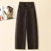 Calça jeans feminina com estampa de leopardo lavada em estilo americano, nova coleção outono 2026, cintura alta, modelagem solta, perna reta, calça casual comprida