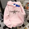 Moletom com Capuz Estilo Ins Versátil para Rua com Estampa de Letras para Mulheres Outono e Inverno Veludo Espessado Solto Jaqueta Top Tendência