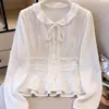 Camisa de cuello Peter Pan para mujer, nuevo top de manga larga con volantes adelgazante para principios de otoño 2026