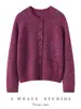 Outono/Inverno 25% Seda de Amora 75% Caxemira Cardigan de Gola Redonda Feminino Suéter de Tricô Retrô Casaco Caimento Solto Versátil Top