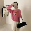 Suéter de Tricô Redutor de Idade Versátil para Mulheres, Estilo Coreano Novo para Outono e Inverno, Estampa Estereoscópica de Cachorro Salsicha Desenho Animado, Gola Redonda, Manga Longa