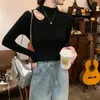 Meia-gola de Outono Inicial Roupa de Baixo Malha de Manga Longa Top Design Nicho Gola com Recorte Clavícula Suéter Feminino Outono e Inverno