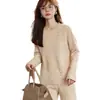 Nuevo Suéter de Cachemir Otoño/Invierno 2025, Grosor Doble Hilo Siete Agujas, Tejido de Canalé Pequeño, Borde Enrollado, Cuello Redondo, Jersey para Mujer para Usar en Capas