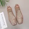 Zapatos de Gel Bajos Coreanos con Punta Cuadrada, Diseño de Cristal Hueco, Sandalias Planas Slip-On para Mujer